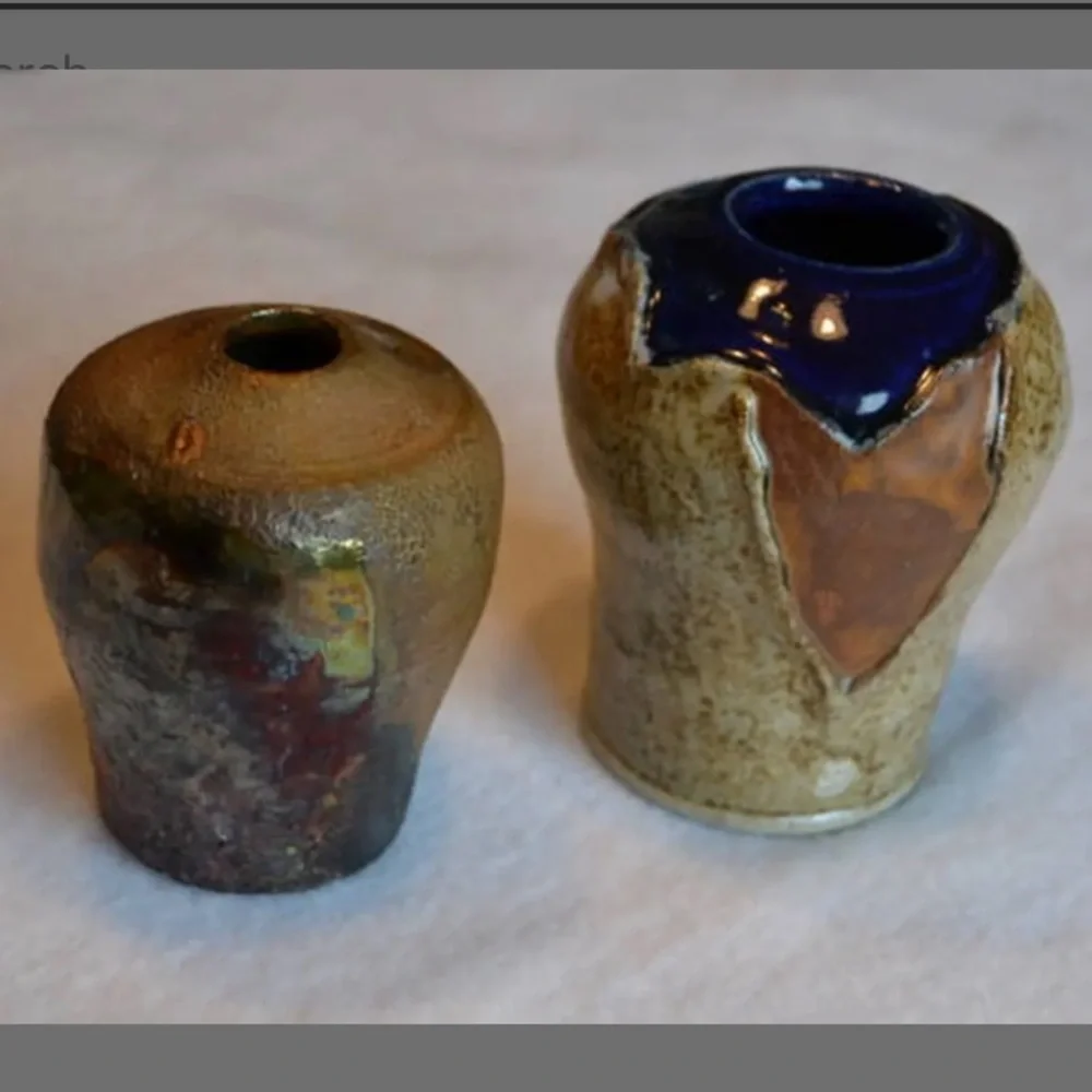 Vintage Raku ceramic vases cobalt blue beige brown home earthy decor bundle set